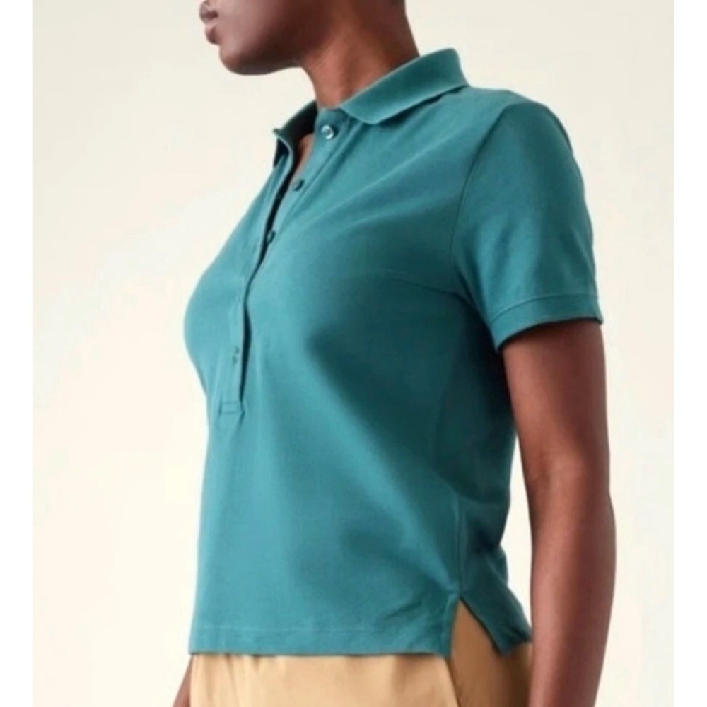 NWT Athleta Size XS Pique Short Sleeve 5 Button Polo Shirt Golf Tennis